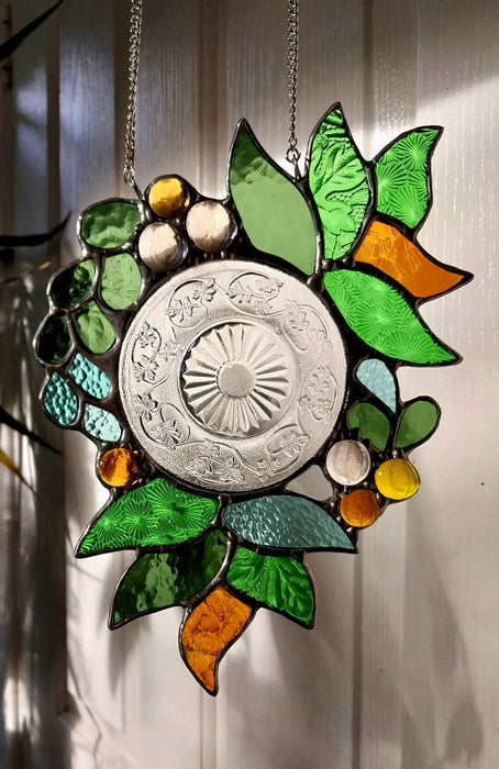 stained glass Botanical wreath.