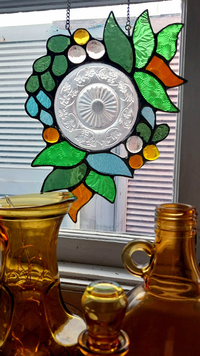 stained glass Botanical wreath.