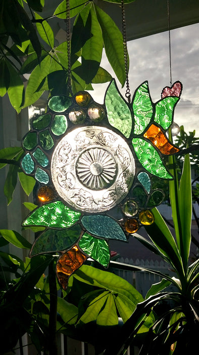 stained glass Botanical wreath.