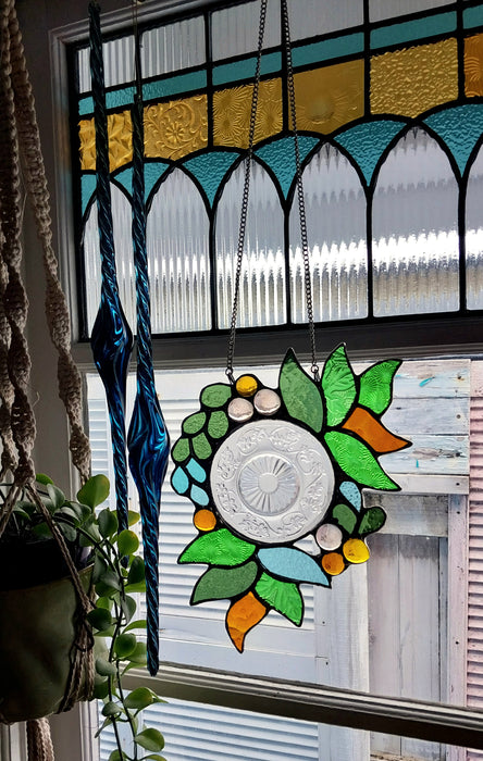 stained glass Botanical wreath.
