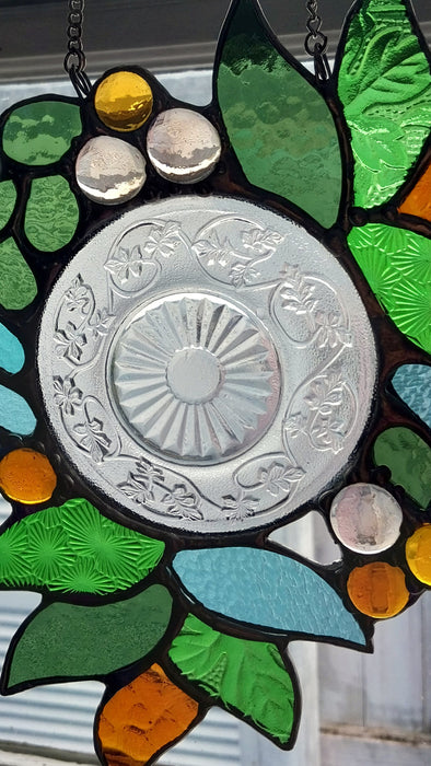 stained glass Botanical wreath.