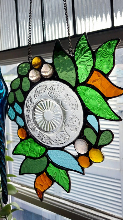 stained glass Botanical wreath.