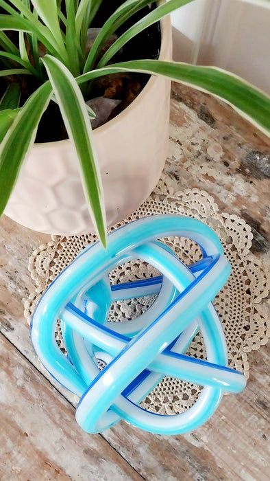 2 tone Blue and white twisted glass knott sculpture.
