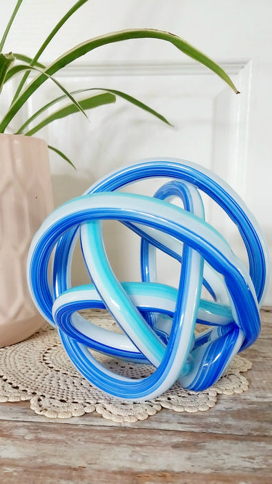 2 tone Blue and white twisted glass knott sculpture.