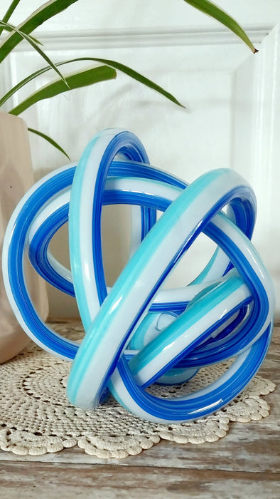 2 tone Blue and white twisted glass knott sculpture.