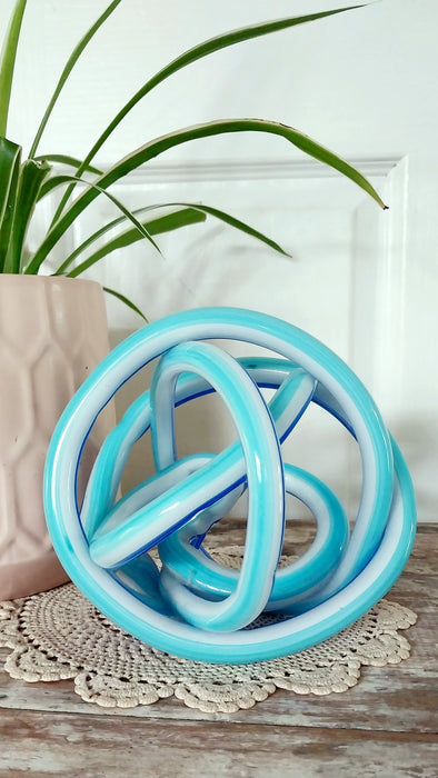 2 tone Blue and white twisted glass knott sculpture.