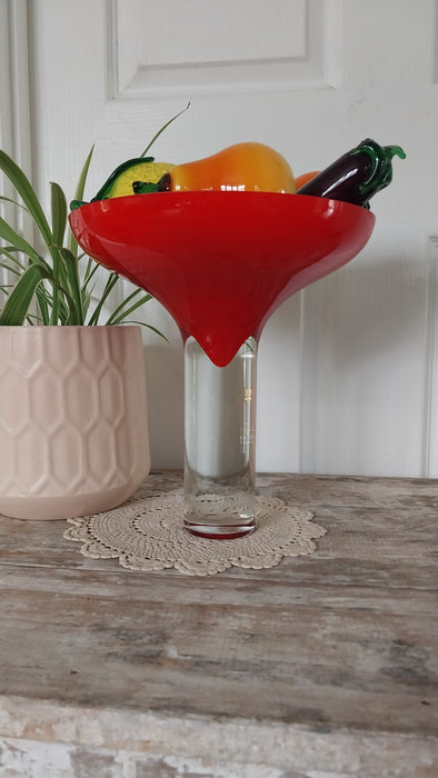 Vintage Glass fruit in red art glass bowl