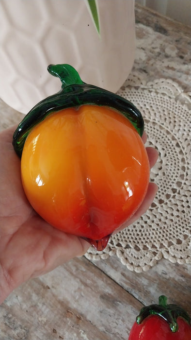 Vintage Glass fruit in red art glass bowl