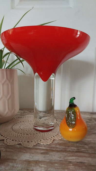 Vintage Glass fruit in red art glass bowl