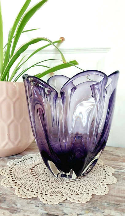 Amethyst Japanese Iwatsu sunart glass handkerchief vase.