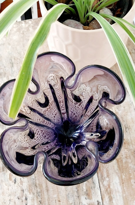 Amethyst Japanese Iwatsu sunart glass handkerchief vase.