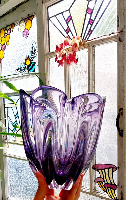 Amethyst Japanese Iwatsu sunart glass handkerchief vase.