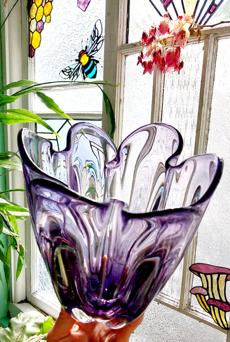 Amethyst Japanese Iwatsu sunart glass handkerchief vase.