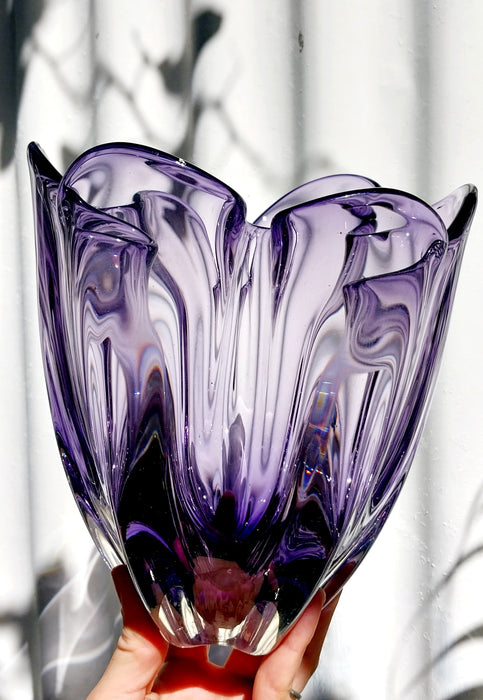 Amethyst Japanese Iwatsu sunart glass handkerchief vase.