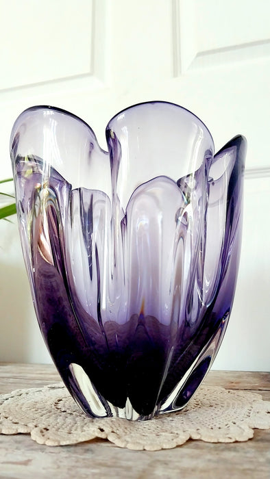 Amethyst Japanese Iwatsu sunart glass handkerchief vase.