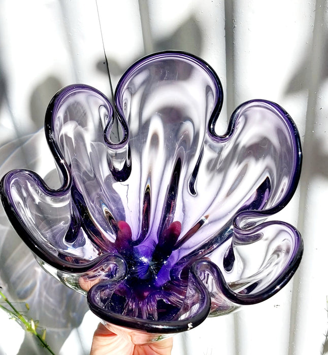 Amethyst Japanese Iwatsu sunart glass handkerchief vase.