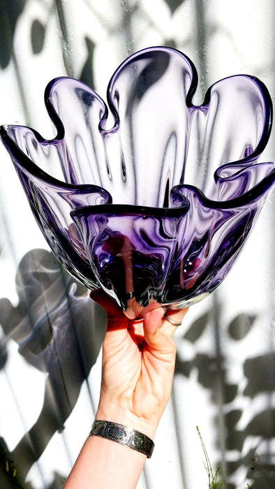 Amethyst Japanese Iwatsu sunart glass handkerchief vase.