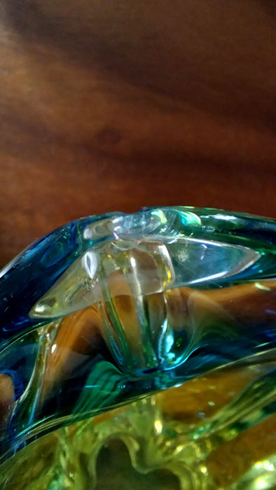 Blue and yellow vintage Czeck art glass bowl