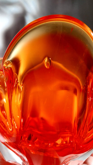 Orange Japanese Iwatsu sunart glass handkerchief vase.