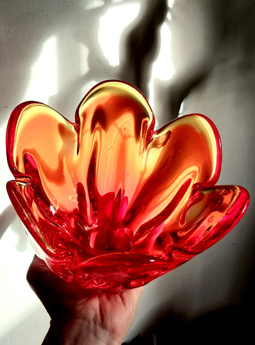 Orange Japanese Iwatsu sunart glass handkerchief vase.