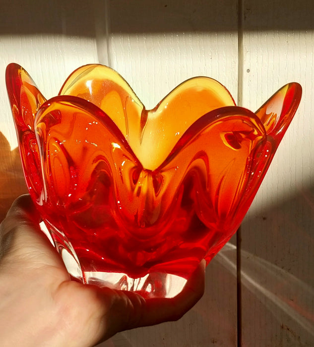 Orange Japanese Iwatsu sunart glass handkerchief vase.