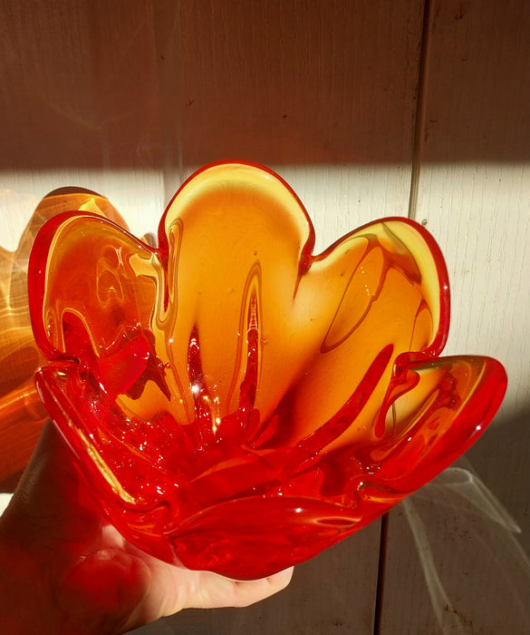 Orange Japanese Iwatsu sunart glass handkerchief vase.