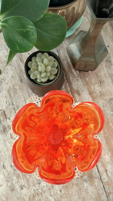 Orange Japanese Iwatsu sunart glass handkerchief vase.