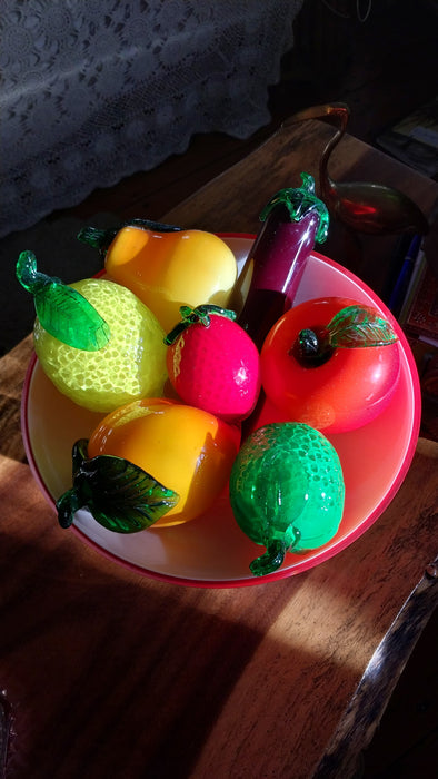 Vintage Glass fruit in red art glass bowl