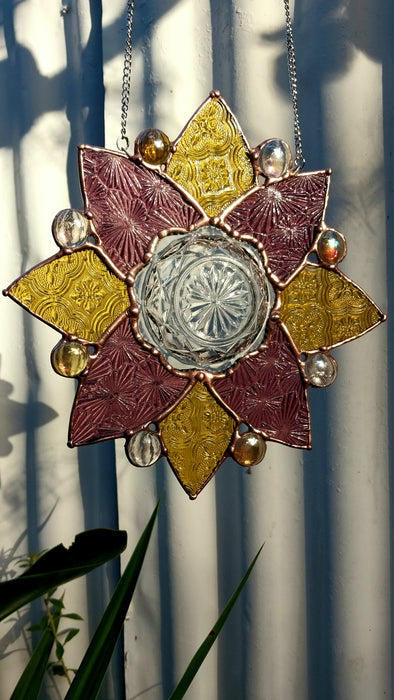 Available Saturday 13th of June 3pm AEST. 🩷💛Pink and yellow  glass mandala