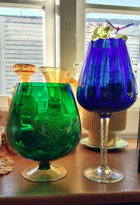 Vintage green decorative Brandy glass