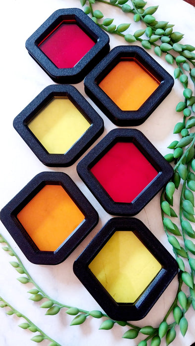 Screen mosaics.                    Diamond Dazzler's Sunset ( red, orange, yellow)
