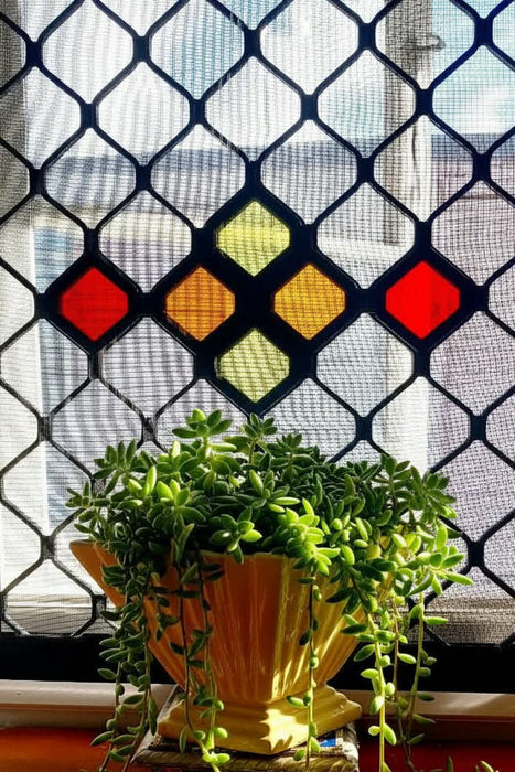 Screen mosaics.                    Diamond Dazzler's Sunset ( red, orange, yellow)